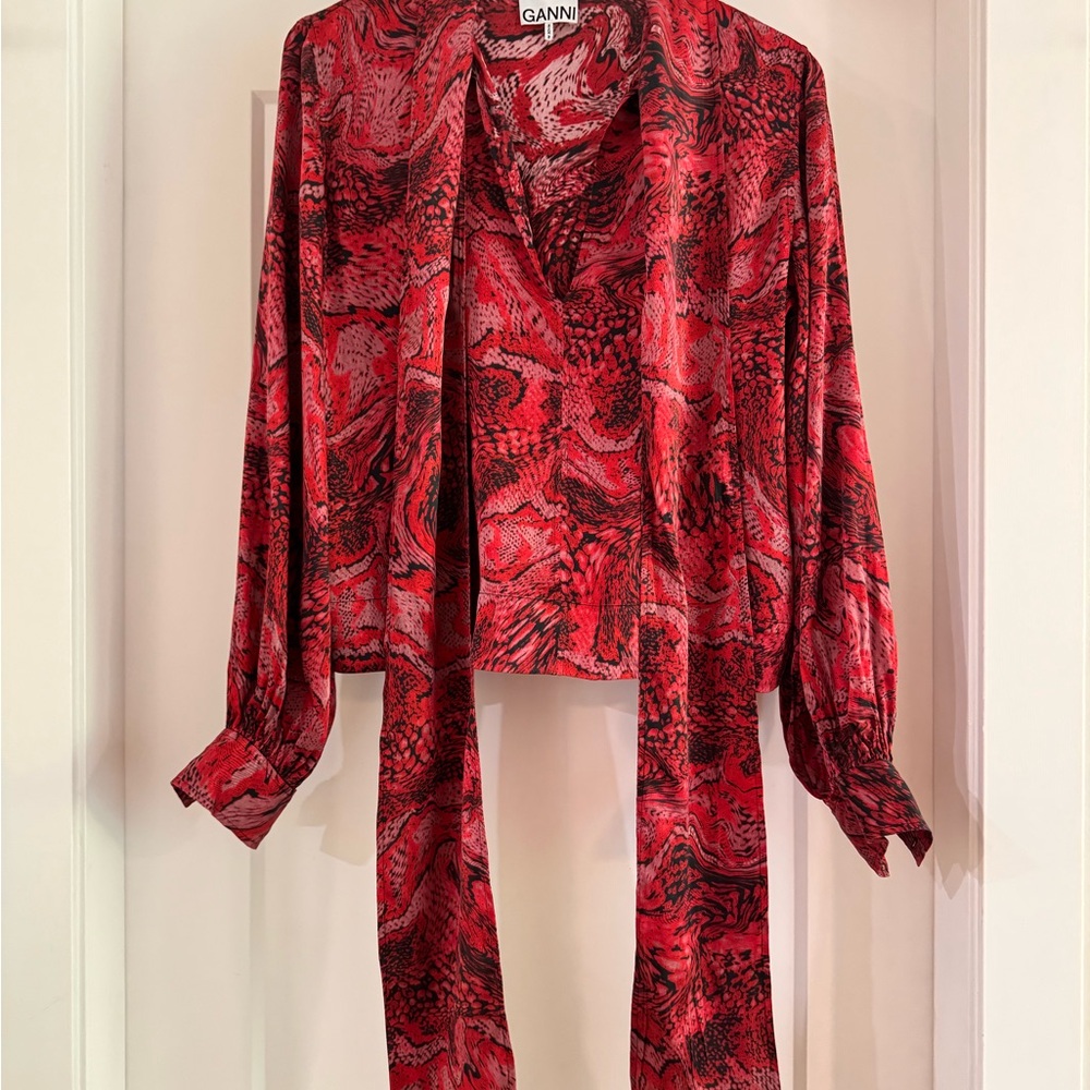 Ganni Vibrant Red Floral Top